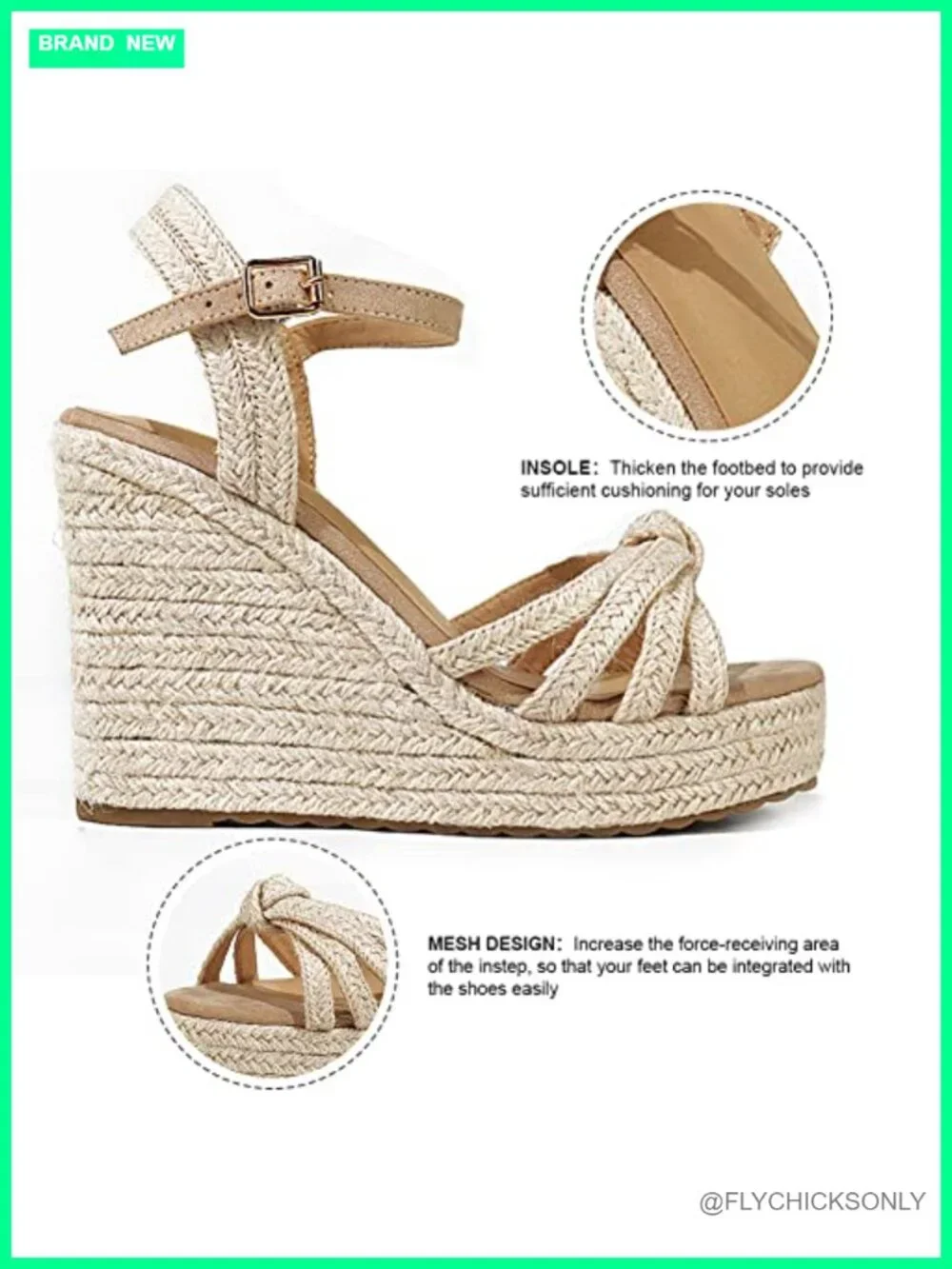 Linen Straw Wedge Heel Sandals: Open Toe Platform Espadrilles with Adjustable